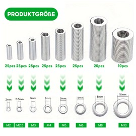 Unterlegscheiben Set, 180 Stück Beilagscheiben Sortiment, 8 Größen Flache Unterlegscheiben Edelstahl mit Sortimentskasten, Beilagscheiben Set für Schrauben Muttern(M2 M2.5 M3 M4 M5 M6 M8 M10)