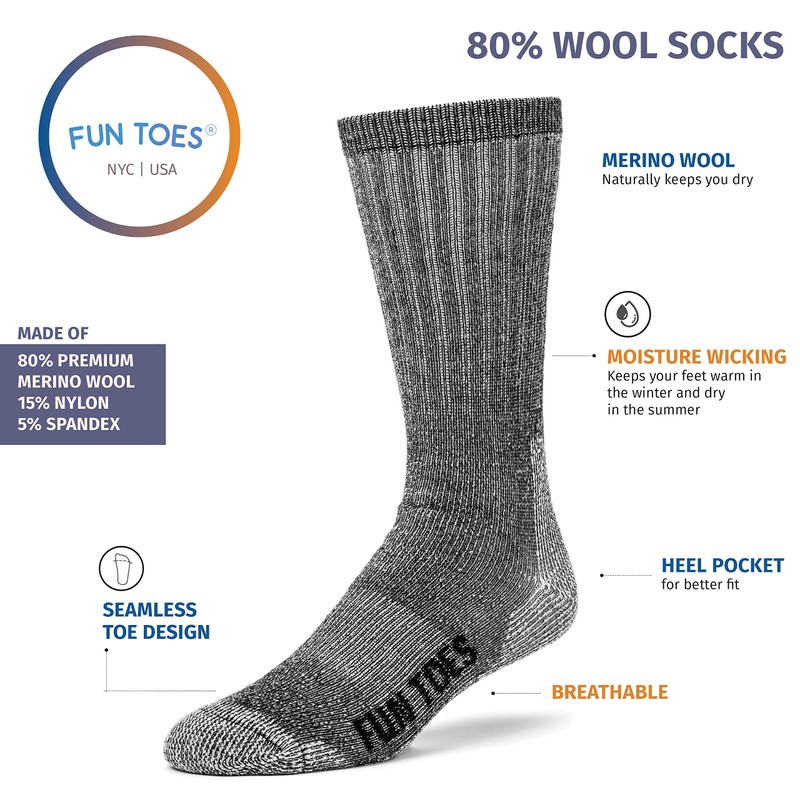 FUN TOES Boot Socks for Men, 3 Pairs Durable Thermal