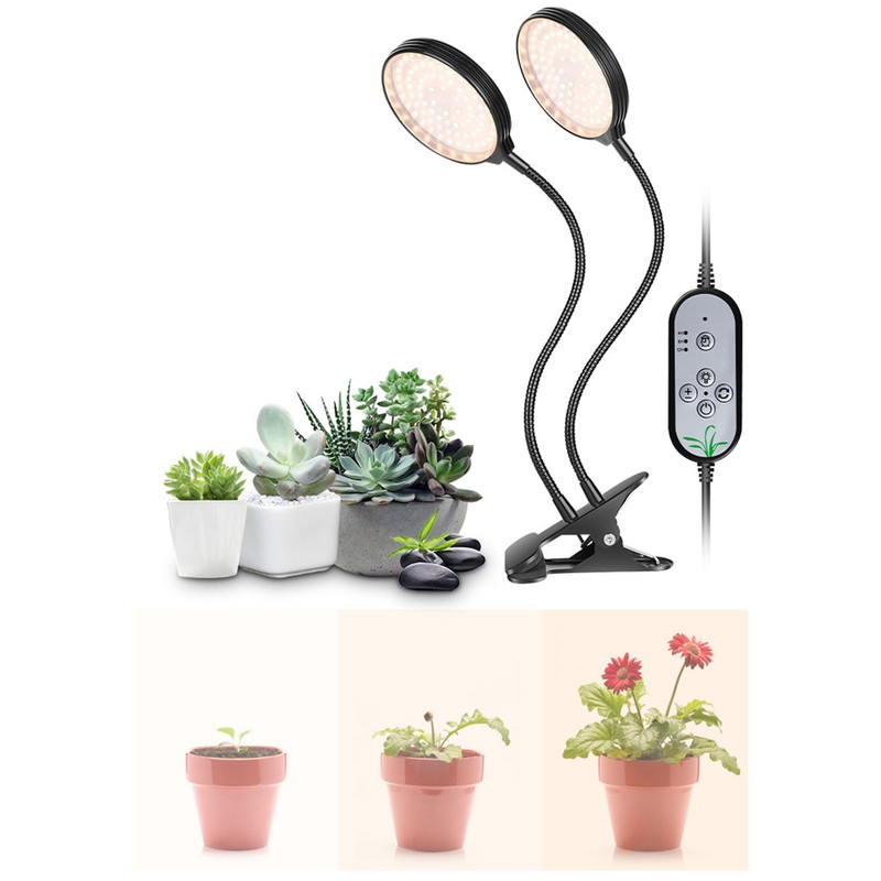 Plant Grow Light Timing 5 Dimmable Levels Waterproof Dual Head