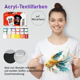 7 Artists Textile Paint Machine Washable - 18 Fabric Paints Washable x 20 ml - Fabric Paint for Clothes, Shoes, Jeans, Bags, T-Shirt Painting