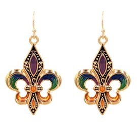 DianaL Boutique Beautiful Gold Tone Fleur de Lis Earrings Mardi Gras Gift Boxed