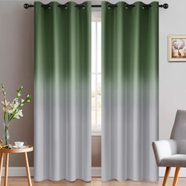 Yakamok Light Blocking Gradient Color Curtains Sage Green Ombre Blackout Curtains Room Darkening Grommet Window Drapes for Living Room/Bedroom (Sage Green,2 Panels,52x84 Inch)