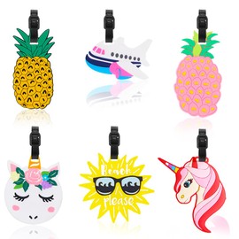 BieFuDan 6 Pack Unique Luggage Tags,Colorful Travel Suitcase Backpack Tags,Funny Baggage Identify Labels for Women Men Kids (Type 1)