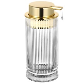 LEICURACE Glass Liquid Soap Dispenser, Refillable Liquid Dispenser with Gold Pump, Hand Soap Dispenser for Bathroom Kitchen, Modern Home Bathroom Kitchen Decor （Liquid Type/Clear）