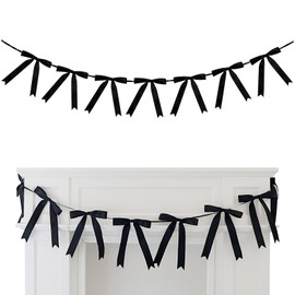 MASTRON 8.2ft Black Bow Garland Banner - Pre Strung 15 Bows Coquette Birthday Party Decorations Baby Shower Bachelorette Bridal Shower Wedding Party Decor (Black)