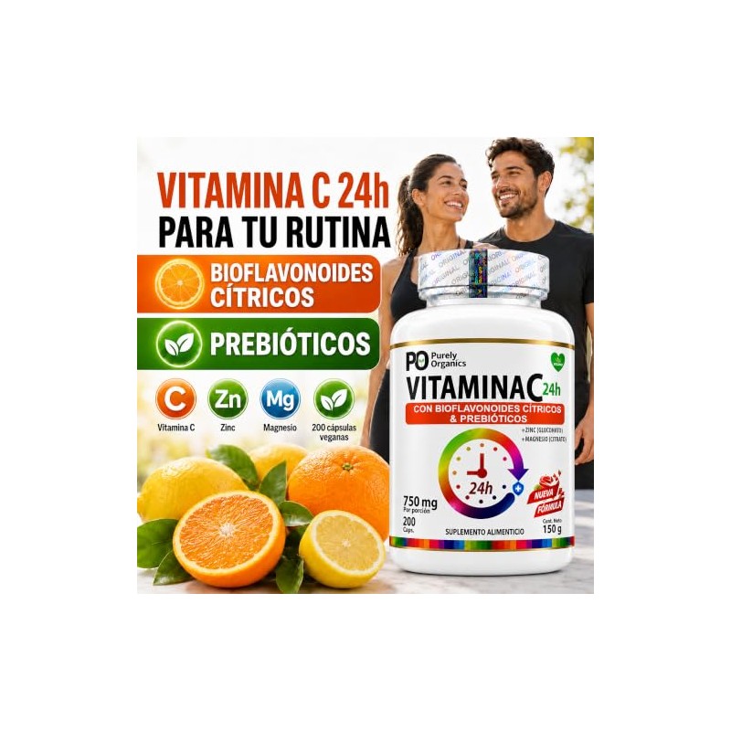 Purely Organics Vitamina C con Zinc y Magnesio, 200 Cápsulas