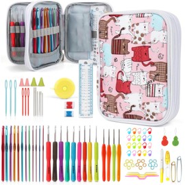 Zeyfon Crochet Hooks Kit with Case, 99-Piece Crochet Hooks Set DIY Crochet Needles Yarn Weave Kits for Knitting Gloves and Sweaters, Ergonomic Lace Crochet Hook for Fine Working