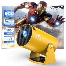 Mini Projector with WiFi and Bluetooth, 150" Portable Projector, 180°Adjustable Stand Smart Projector, 2.4G/5G/6G WiFi6 with Full HD 1080P, Home Projector Auto for TV Stick/Laptop/Phone Yellow