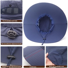 WANYIG Sun Hats with 13.5 cm Wide Brim Sun Hat for Women Men Summer Hat Fishing Hat with Neck Protection UV Protection 360° Sun Protection Boonie Hat Hiking Hat Fishing Hat with Neck Cap, navy