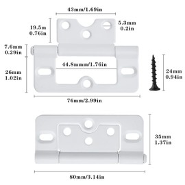 Worldity 10 Pack White Shutter Hinges,3 Inch Non Mortise Hinge, Screen Door Hinges Easy to Install, Screen Door Hinge with Screws for Cabinet
