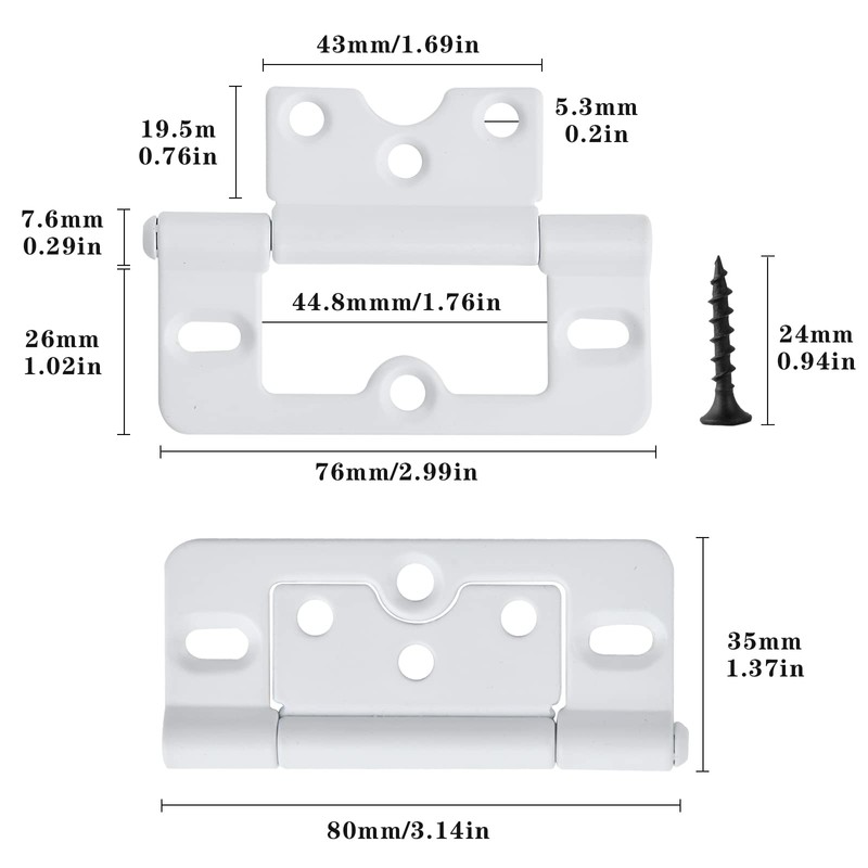 Worldity 10 Pack White Shutter Hinges,3 Inch Non Mortise Hinge,