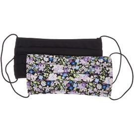 PIECES Women's AOP:2 Pack Black-Blue Flower + Solid Mouth Nose Masks, One Size