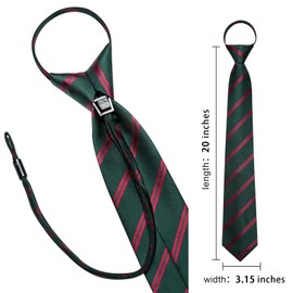 Dubulle Zipper Ties for Men Mens Paisley Striped Pretied Neckties and Lapel Pin Pocket Square Cufflinks Adjustable,dark Green and Red