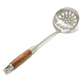 YENXIKU Metal Slotted Spoons for Cooking, Stainless Steel Skimmer Spoon with Wooden Handle, Multifunctional Kitchen Cooking Spoon, Comfortable Grip Design Strainer Ladle for Kitchen Gadgets, 15.3”