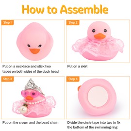 wonuu Car Rubber Duck Decoration Pink Car Accessories for Dashboard, Lace Pearl String