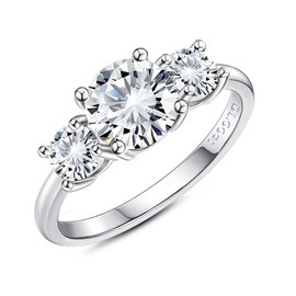 Moissanite Rings, 1.60 ct D Color VVS1 Lab Created Diamond Brilliant Round Cut Rings, 18K White Gold Plated 925 Sterling Silver Stackable Ring Wedding Rings for Women Size 5-10