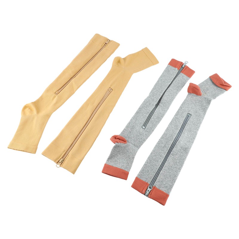 3Pairs Zipper Compression Socks Breathable Open Toe Over The Calf