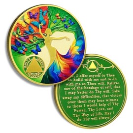 AtSKnSK Butterfly Sobriety Chip Tree of Life AA Coins and Medallion Alcoholics Anonymous Coin Serenity Prayer Coin Recovery Anniversary Token Sobriety Gifts for Women Men