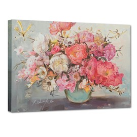 LJZLDZS Floral Canvas Wall Art Decor Antique Pink Flowers Artwork Pictures Prints Painting for Farmhouse Bedroom Living Room Kitchen Bathroom Spring Modern Rustic Home House Decorations 12x16in