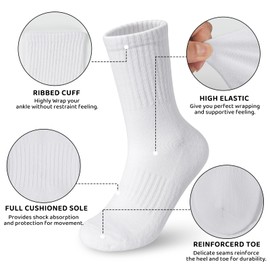 BOOPH Kids Athletic Crew Socks Boys Girls Performance Breathable Half Cushioned Socks Thick Cotton Calf Sockss for Running Soccer 6 Pairs 5-7Y White