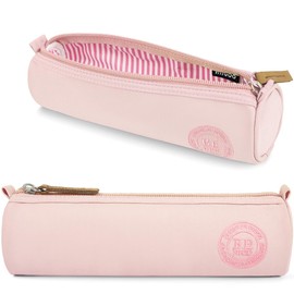 Pencil Case for Girls Boys, Cute Slim Round Small Pencil Case Pouch with Zipper, Portable Multipurpose Pencil Pen Bag Pouch Stationery Storage Organizer for Exam School Office College Students, Pink