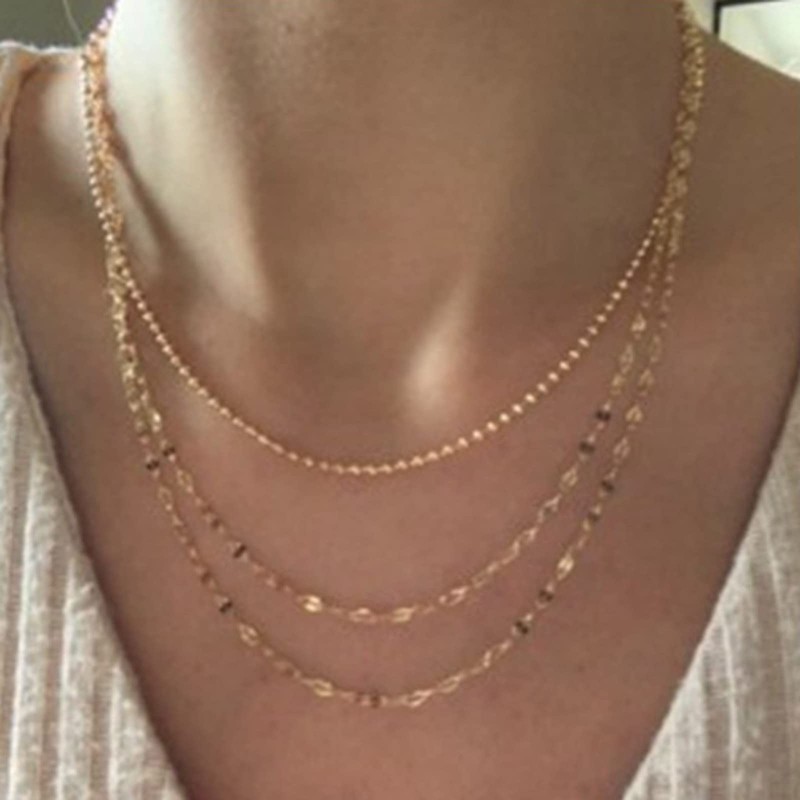 Aneneiceera Boho Multilayer Necklace Gold Satellite Chain Minimalist Charm Layered