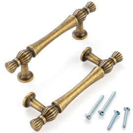 ASKANO 30 Pack 3 Inch Hole Centers, Antique Brass Cabinet Pulls Vintage Brass Cabinet Handles Brass Kitchen Hardware for Cabinets ZP2408 Drawer Bedroom Dresser Bathroom Vanity Cupboard Closet