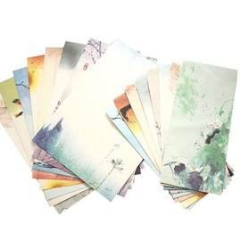 moin moin Letter Set, Stationery, Letters, Washi, Watercolor, 8 Types (Each 4 Stationery + 2 Envelopes, Total 32 Bottles and 16 Envelopes), Suiboku Landscape Flower Chic Adult, Cherry Blossom, Plum,
