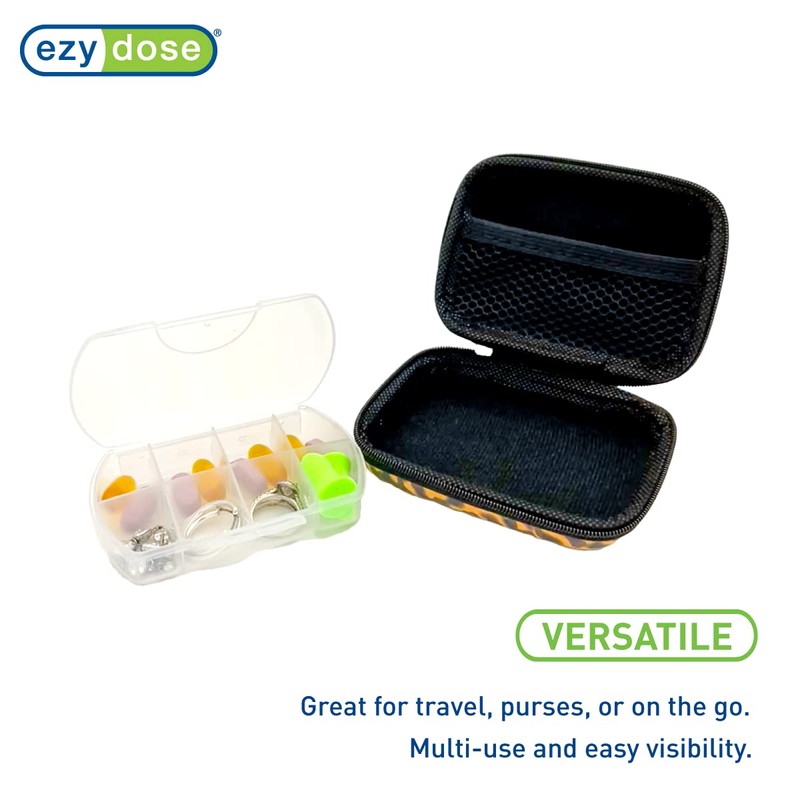 EZY DOSE Hard Sided Pill Case, Features Zippered Pouch, Easy