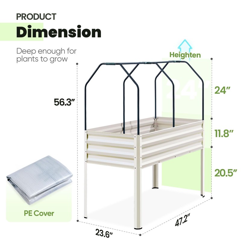KING BIRD Large Raised Garden Bed with Cover Galvanized Elevated