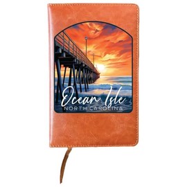 Ocean Isle North Carolina Sunset Pier Design Souvenir 8” x 5” Leather Journal 4-Pack
