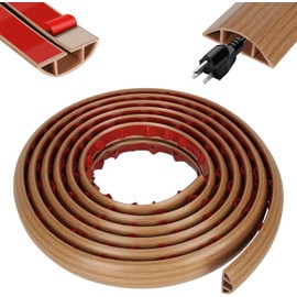 Cable Protector, Floor Cable Management Sleeve, Wire Organizer, Protects Against Pet Bites or Tripping Hazards, 3 Meter Length, Cavity 10mm (W) x 9mm (H) - Oak
