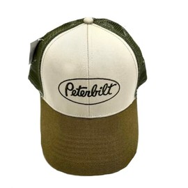 PETERBILT Motors Trucks Olive Green & Tan Brown Snapback Mesh Trucker Cap/Hat