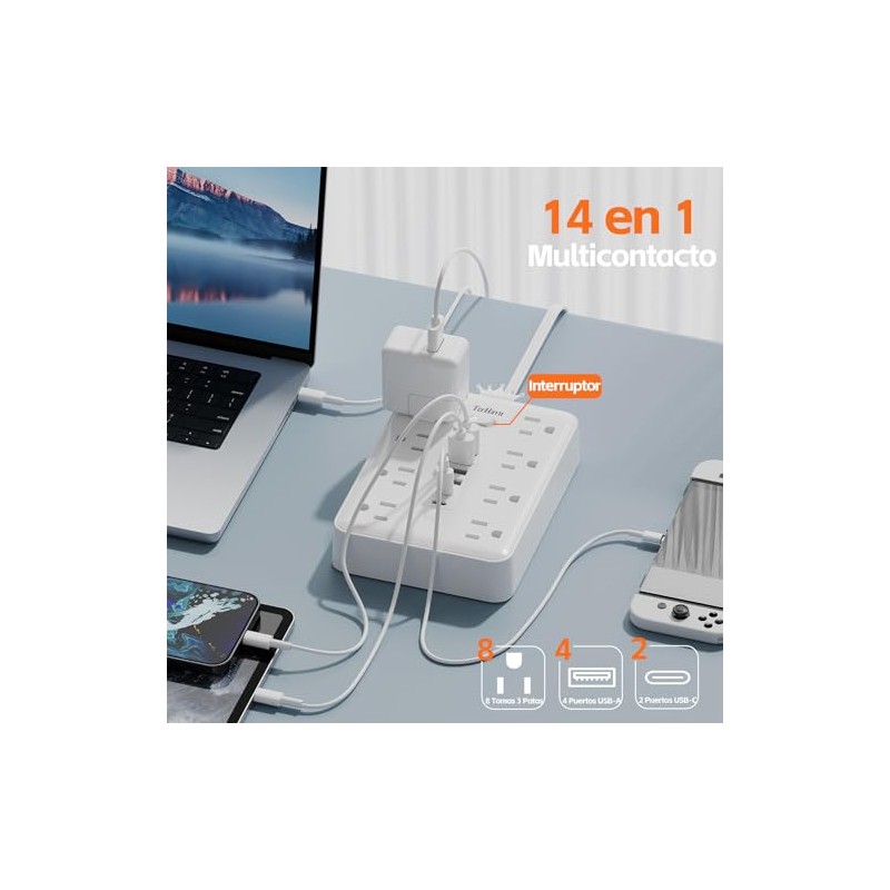 TerHavn Extension electrica Corta 1.5M y Regleta Multicontacto con 8