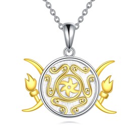 YFN Hecate Necklace Sterling Silver Wheel of Hecate Pendant Necklace Triple Moon Goddess Jewelry for Women Witch Gifts