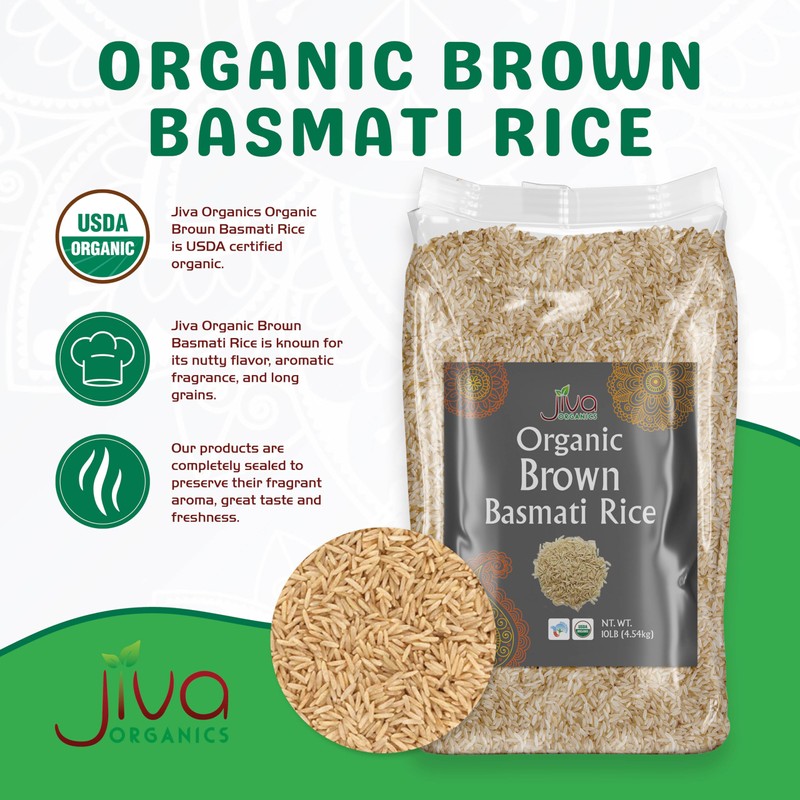 Jiva Organic Brown Basmati Rice 10 Pound Bag - Premium