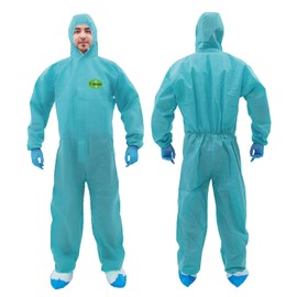 RAYGARD SMS Disposable Coverall, 2 Pack of Hazmat Suits Coveralls with Hood and Elastic Wrists (2, Light Green, X-Large)