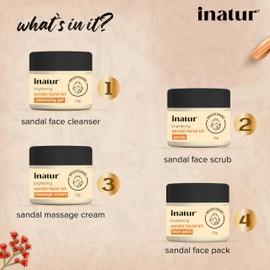 Inatur Sandal Fairness Facial Kit - 4 Step Facial Kit, Removes tan and pigmentation, Evens complexion, home spa treatment, For men and women, Suitable for all skin types, 85g