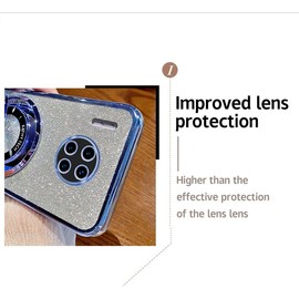 SIYOPINPFY Case for Honor Magic 7 Pro, Glitter Sparkly Diamond Luxury Plating Silicon TPU Soft Cover Camera Protector Magnetic Ring Stand Holder, Shiny Rose Gold