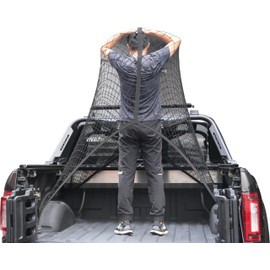SENYAZON Highly Elastic Cargo Net, Simple Truck Bed Cargo Mesh Organizer, Suitable for Daily Light Loads of Trucks, 4'x4' Stretches to 7'x7' (Double Layer)