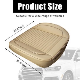 Ziciner Car Seat Bottom Cover Pad, 24.4"×21.7" Leather Vehicle Seat Protector Mat with Pocket, Auto Front Seat Button Cushion Pad, Universal Interior Decor Car Accessories (Beige)