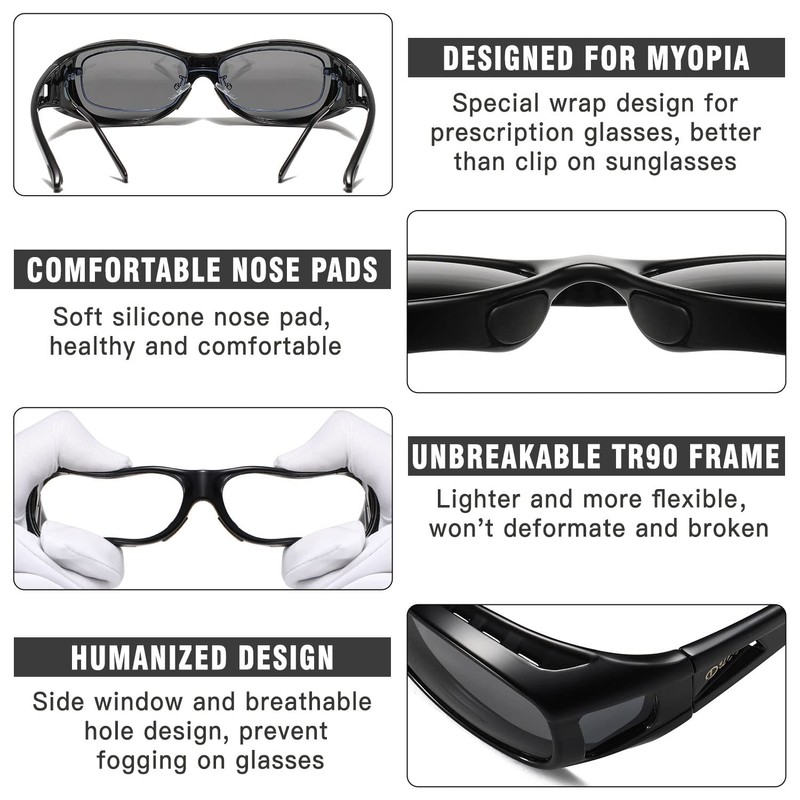 DUCO Wraparound Fitover Glasses Polarized Wear Over Sunglasses for Men