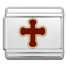 Fablinks Italian Bracelet Charms, 9mm Stainless Steel Charm Link for Women, Modular Jewelry Links for Men(Cross-Red)