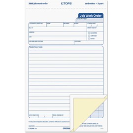 TOPS 3868 Snap-Off Job Work Order Form, 5 2/3" x 8 5/8", Three-Part Carbonless (Pack of 50 Forms), Set of 6