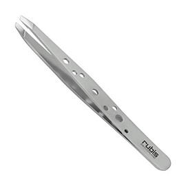 Rubis Hole Pattern Classic Stainless Steel Slanted Tweezers For Precise Eyebrows and Hair Removal, The Elegance Collection, 1K111,Silver,Rubis Switzerland Swiss Made World Renowned Precision