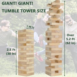 ApudArmis 60 PCS Giant Tumble Tower, XL Pine Blocks Stacking Game 5.2FT