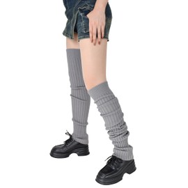 TeeYee Women's Winter Leg Warmers Leg Warmers Stockings Extra Long Knitted Warm Knee Warmers for Women Girls Yoga Ballet, lightgrey