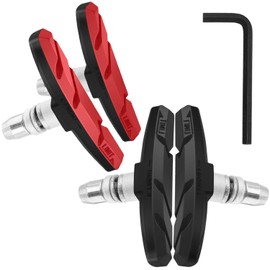 Bicycle Brake Shoes, V-Type, Brake Pads, All Weather, V Brake, Silent, Durable, For Mountain or Road Bikes, 2.8 inches (70 mm), Left and Right Separated Design, Includes Hex Wrench (Standard Version - Black & Red (4 Pieces))