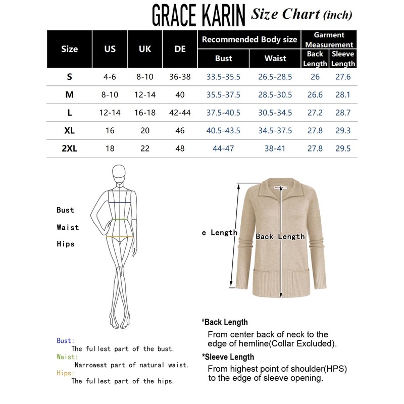 GRACE KARIN Womens Cardigan Full Zip Cardigans Long Sleeve Cardigan