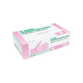 SF Nitrile Disposable Gloves M Pink, Pack of 100/Box, Nitrile Gloves, Stretchy Disposable Nitrile Gloves, Powder-Free, Latex-Free, Tear-Resistant, Rubber Gloves